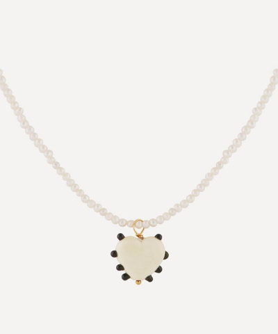 Sandralexandra Gold-plated Milagros Heart And Pearl Pendant Necklace In White