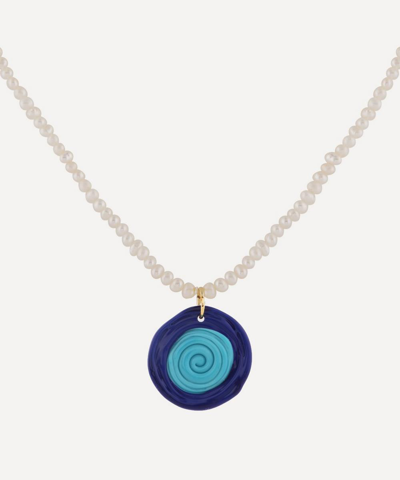 Sandralexandra Gold-plated Sea Urchin And Pearl Pendant Necklace In Blue