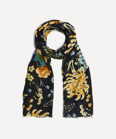 Lily And Lionel Kyoto Floral Wool-silk Scarf In Navy