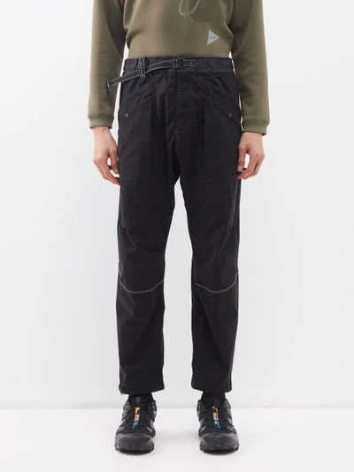 And Wander Belted Reflective-stitch Trousers In Black