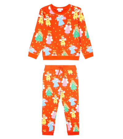 Stella Mccartney Kids' Printed Cotton Tracksuit In Rosso/multicolor