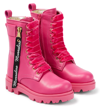 Monnalisa Kids Pink Combat Leather Boots In Fuxia