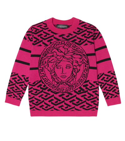 Versace Kids' Jacquard Wool Knit Jumper In Pink