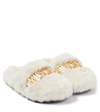 Moschino Logo Faux Fur Slippers In White