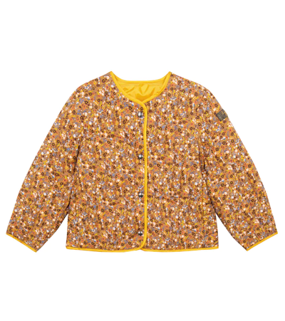Il Gufo Kids' Floral Cotton Jacket In Cinnamon/amber Color