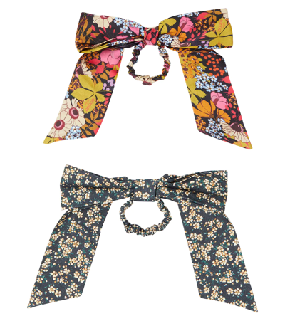 Paade Mode Kids' Set Of Two Floral Scrunchies In Marchesi Multi & Bingsu Black