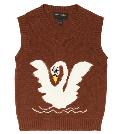 Mini Rodini Kids' Intarsia Wool Waistcoat In Brown