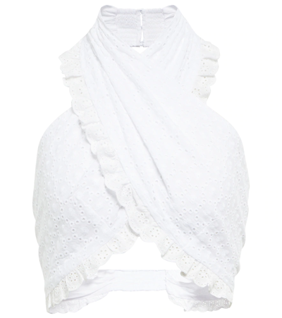 Caroline Constas Leanna Cropped Broderie Anglaise Cotton Top In White
