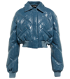 Rotate Birger Christensen Croc-effect Faux Leather Bomber Jacket In Blue Coral