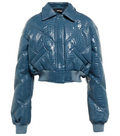 Rotate Birger Christensen Croc-effect Faux Leather Bomber Jacket In Blue
