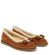 Ferragamo Varina Suede Shearling Ballerina Flats In Brown