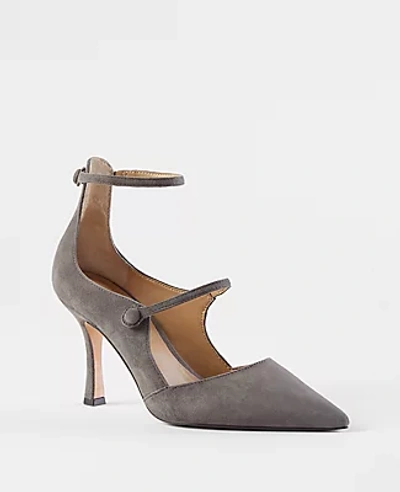 Ann Taylor Mary Jane Suede Pumps In Heathered Onyx