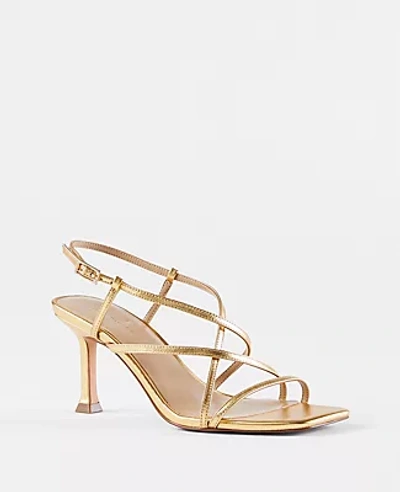Ann Taylor Strappy Metallic Leather Sandals In Gold