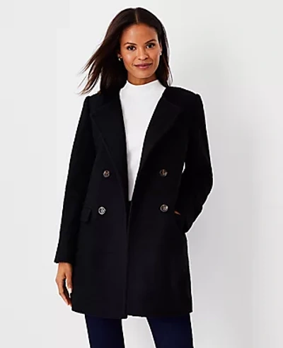 Ann Taylor Double Breasted Collarless Coat In Black