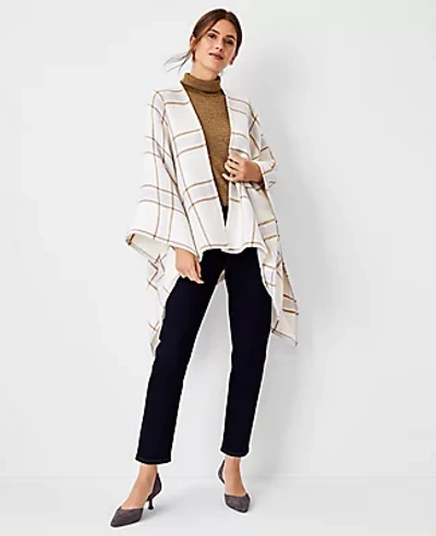 Ann Taylor Plaid Open Poncho In Winter White