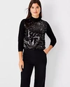 Ann Taylor Sequin Front Turtleneck Sweater In Black