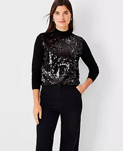 Ann Taylor Sequin Front Turtleneck Sweater In Black