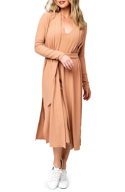 Gibsonlook Ribbed Longline Cardigan In Almond