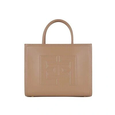 Pre-owned Elisabetta Franchi Taupe Handbag With Logo