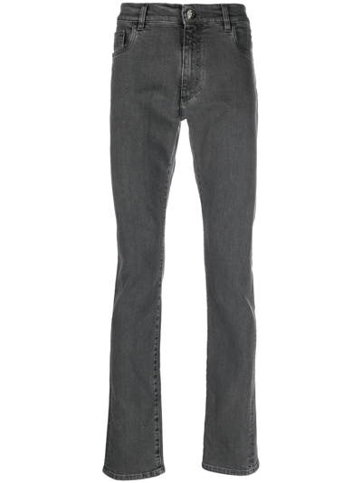 Billionaire Logo-patch Slim-fit Jeans In Grau