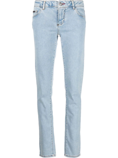 Philipp Plein Light-wash Slim-cut Jeans In Blau
