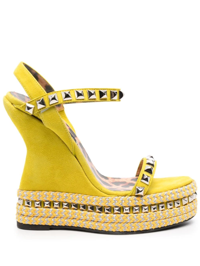 Philipp Plein Studded Wedge Sandals In Yellow