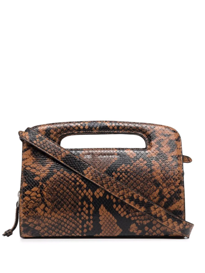 Ami Alexandre Mattiussi Python Print Leather Shoulder Bag In Brown