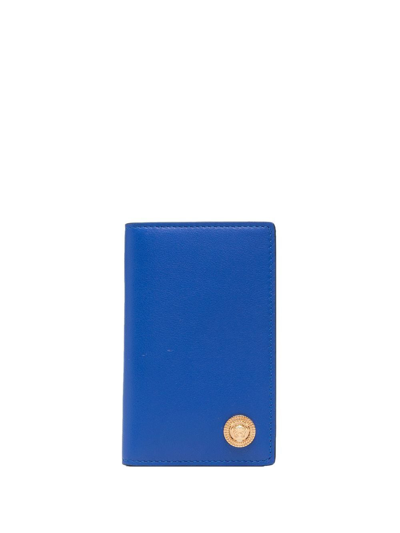 Versace Bi-fold Leather Wallet In Blue