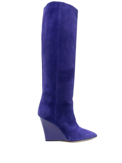 Paris Texas 95mm Suede Wedge-heel Boots In Purple