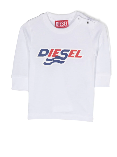 Diesel Babies' Logo-print Long-sleeve Sweatshirt In White