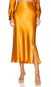 Vince Flared Mid-rise Crushed Satin Slip Midi Skirt In Gold Sap