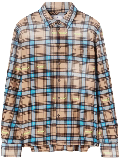 Off-white Check-print Long-sleeve Shirt In Beige