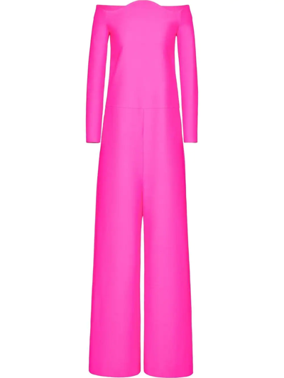 Valentino Off-the-shoulder Wool And Silk-blend Crepe Jumpsuit In Pink Pp