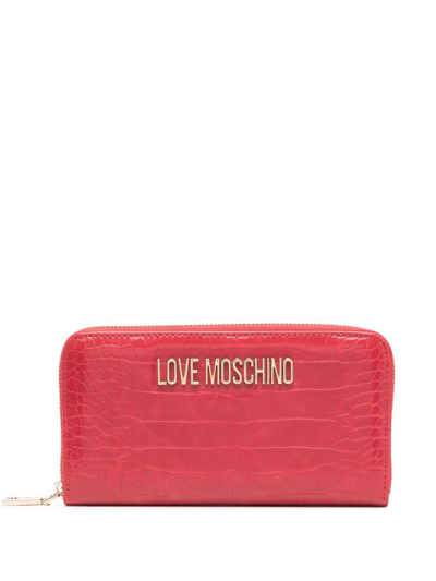 Love Moschino Logo-plaque Crocodile-effect Wallet In Rot