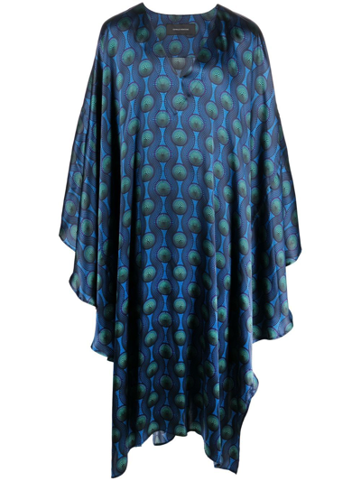 Ozwald Boateng Geometric-print Silk Cape Shirt In Blue
