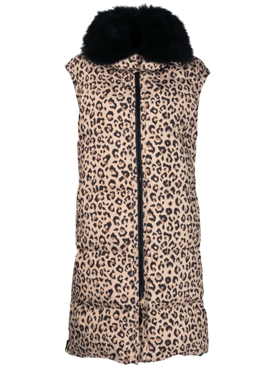 Yves Salomon Leopard-print Sleeveless Coat In Brown