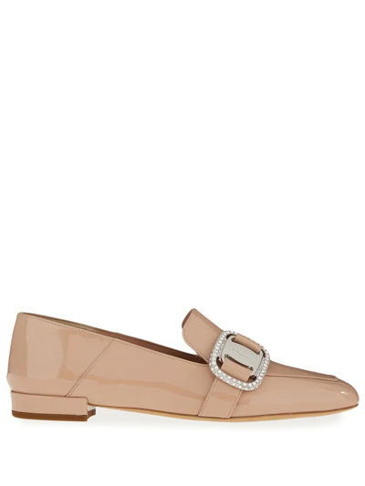 Ferragamo Vara Patent-leather Chain-loafers In Beige