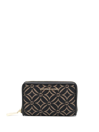 Michael Michael Kors Monogram Zipped Wallet In Schwarz