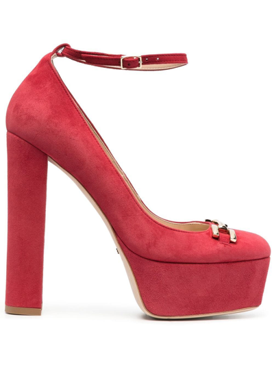 Elisabetta Franchi Suede Platform Mary Jane Pumps In Red