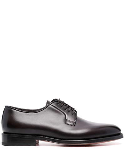 Santoni Burnished Derby Shoes In Brown