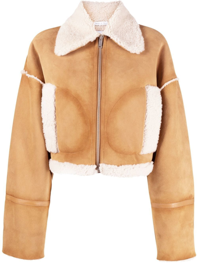 Halfboy Shearling-trim Cropped Leather Jacket In Honey / Cream (21)