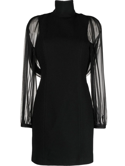 Rochas Bouclé Sheer-sleeves Dress In Black