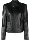ARMA ZIP-FRONT COLLARLESS LEATHER JACKET