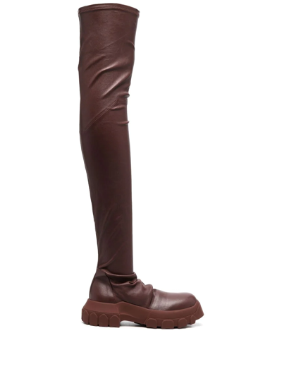 Rick Owens 50mm Knee-high Leather Boots In Macassar/macassar