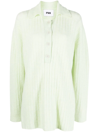Rus Ribbed Knitted Polo Shirt In Verde
