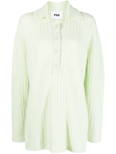 Rus Ribbed Knitted Polo Shirt In Light Sage