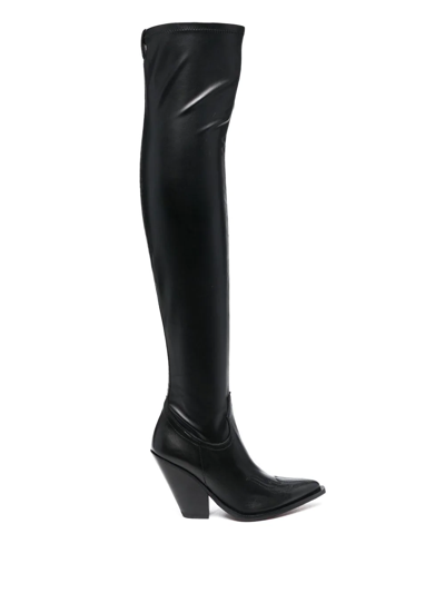 Sonora 100mm Thigh-high Leather Boots In Black