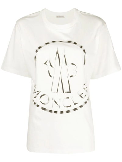 Moncler Bi-colour Logo-print T-shirt In Weiss