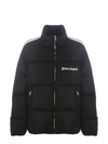 Palm Angels Striped Webbing-trimmed Padded Shell Down Jacket In Nero