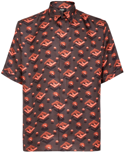 Fendi All-over Graphic Printed Short-sleeved Shirt In Red